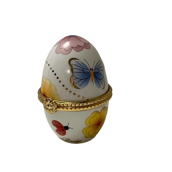 Ben Bridge 2002 Ring Box Porcelain Egg Butterflies Hinged Trinket Box 2-1/4" - Picture 5 of 7